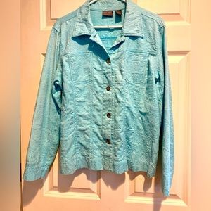 Chico's ADDITIONS Turquoise Cotton Button-down Blazer with Breast Pockets and 5